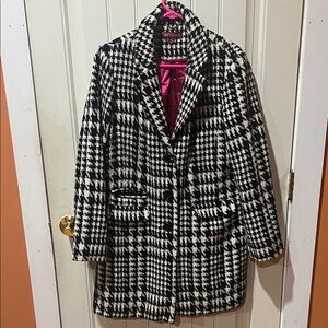 Merona Black and White Houndstooth Blazer with Pink Lining